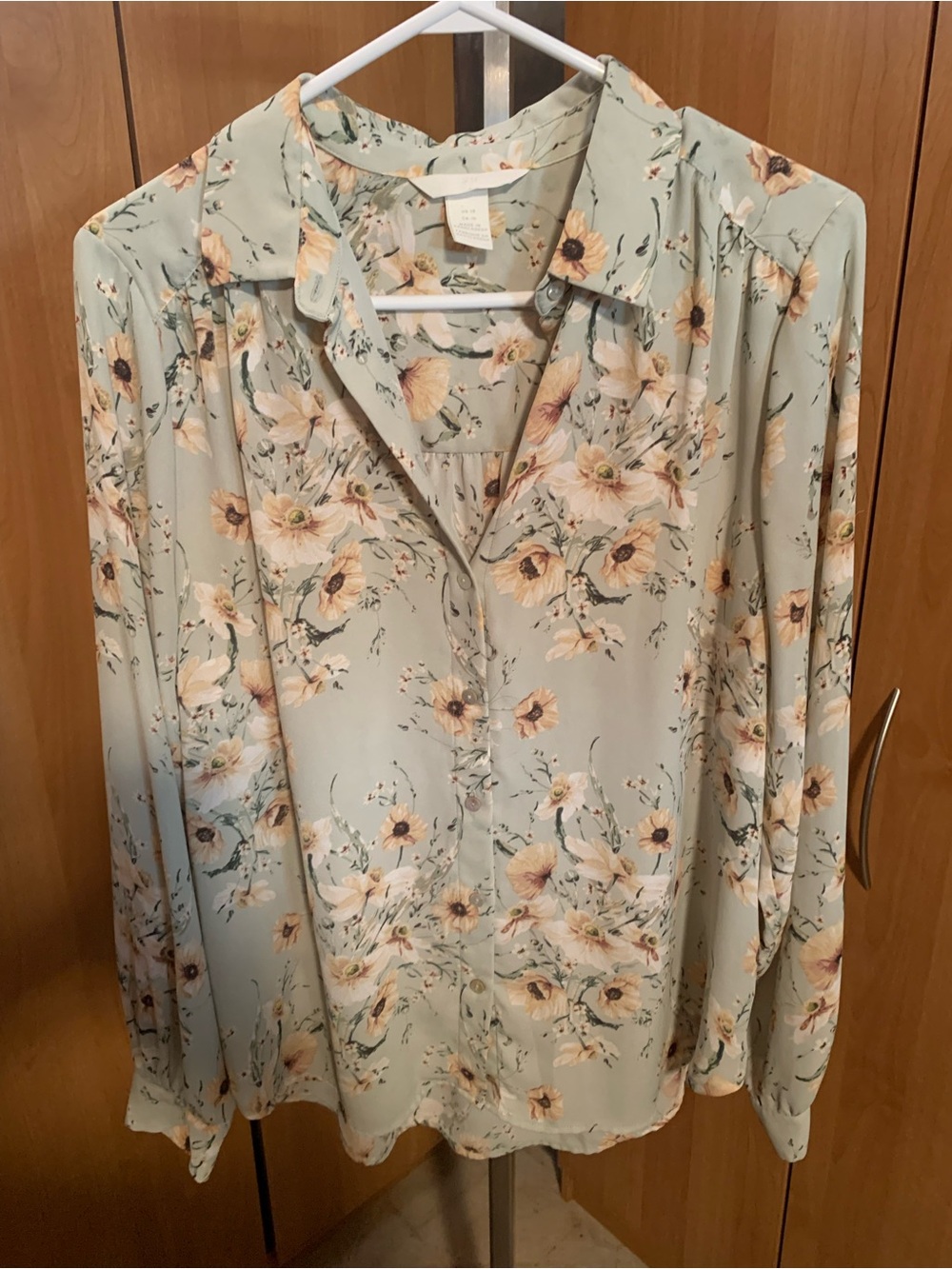 H&M Sage Green Floral Button-Down Blouse